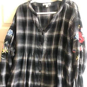 Roamans flannel shirt with Embroidered sleeves